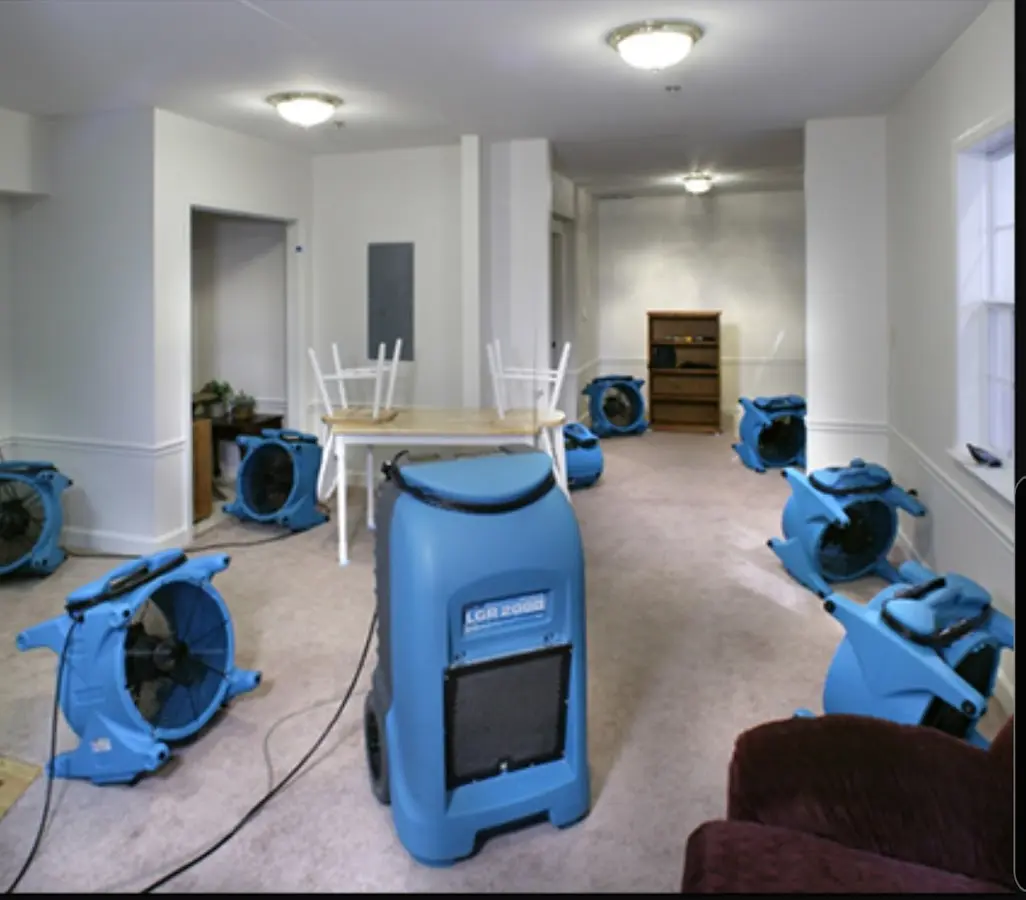 Air movers and dehumidifier setup for Water Damage Restoration in Dallas